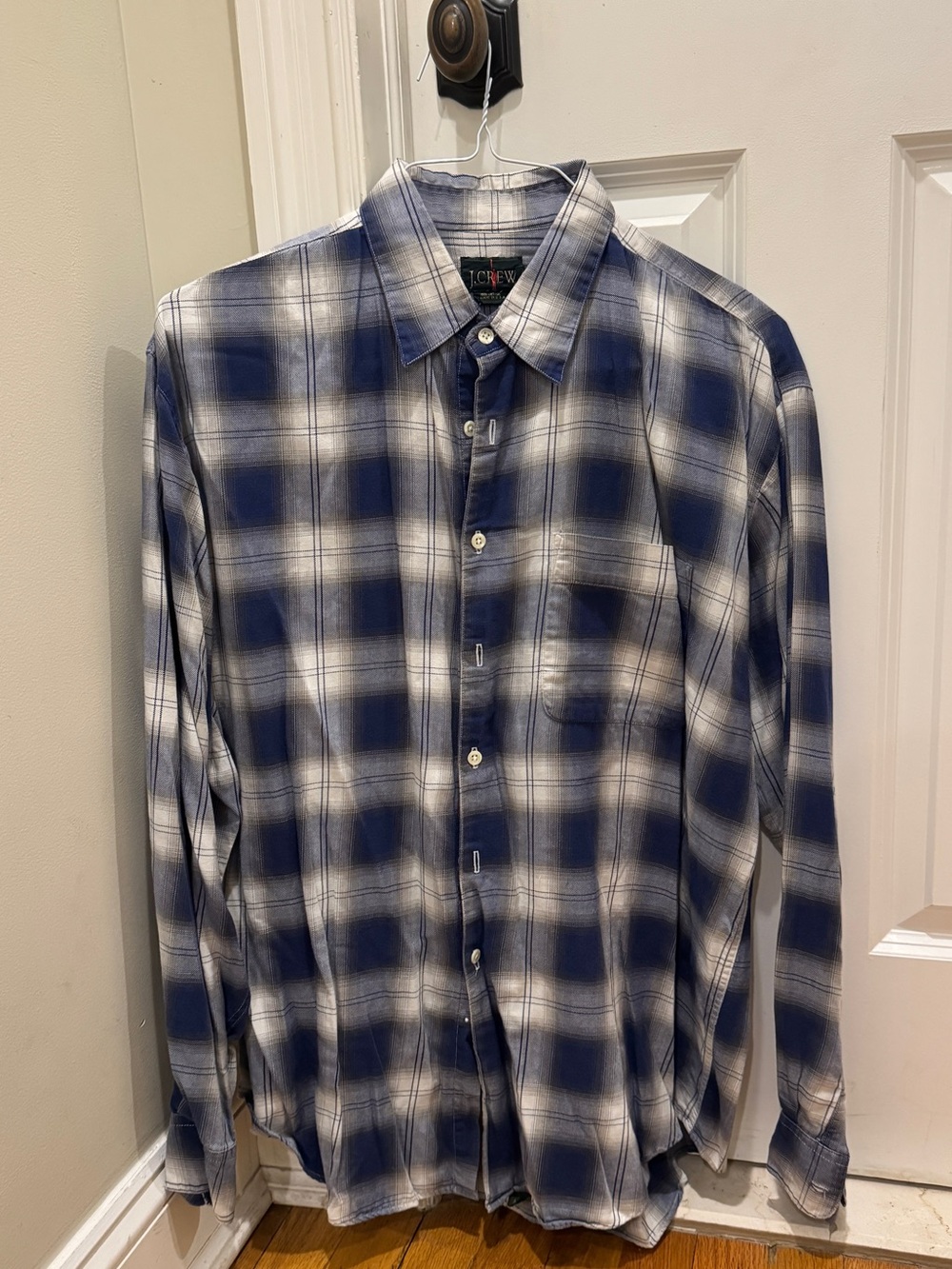 J. Crew Blue and White Plaid Button-Down Shirt - Men's